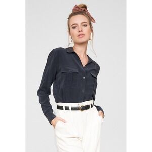 Rails Rhett Charcoal Silk Button Down Shirt Women's Medium Long Sleeve